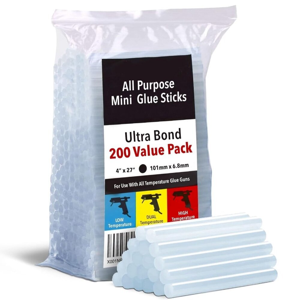 Mini Hot Glue Sticks - 4 in x 0.27 in, Pack of 200 - Universal Fit Glue Gun Stic